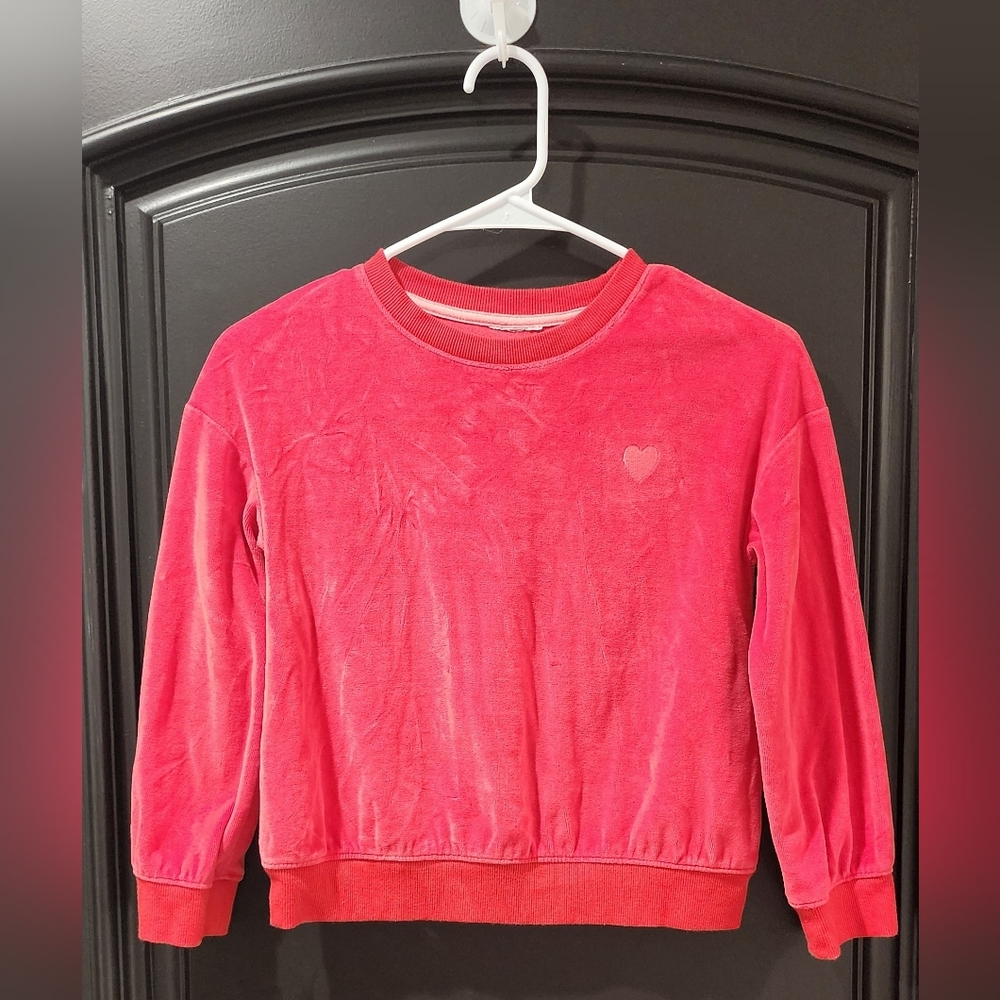 Cat & Jack Girls Velour Sweatshirt Pink Size 6 - Valentine's Day Girl Sweater
